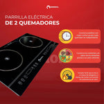 Parrilla Eléctrica Doble de Vidrio Templado Potente, elegante y eficiente